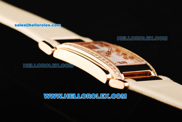 Patek Philippe Ref.4910 Swiss ETA Quartz Movement Diamond Bezel and Marking with Rose Gold Case and White Leather Strap-Lady Model - Click Image to Close